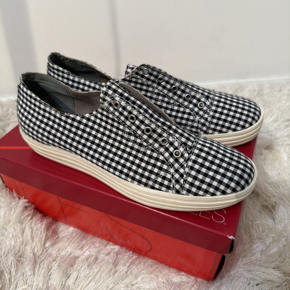 Aerosoles Shoes Size 9.5 Alter Ego Sneakers Black Gingham Fabric Comfort Low Top